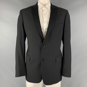 JOHN VARVATOS * U.S.A. Size 46 Long Black Solid Wool Peak Lapel Sport Coat